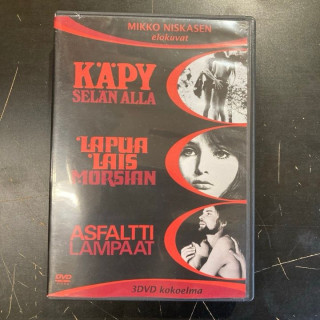 Mikko Niskasen elokuvat (Käpy selän alla / Lapualaismorsian / Asfalttilampaat) 3DVD (VG+-M-/M-) -draama-